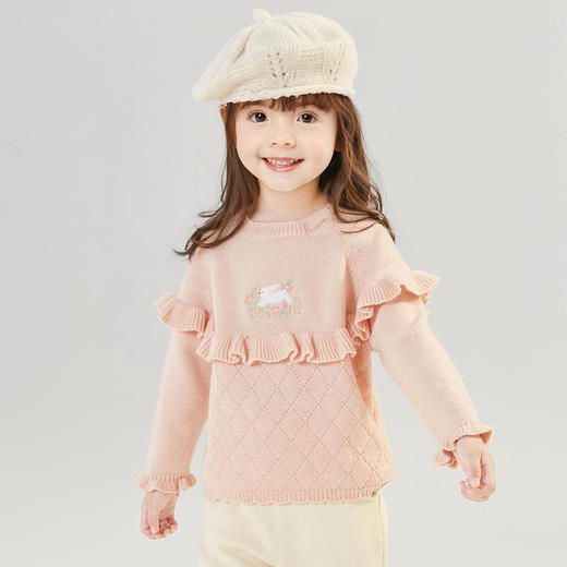 笛莎童装女童针织衫2024冬季新款儿童花朵刺绣毛衫 商品图0