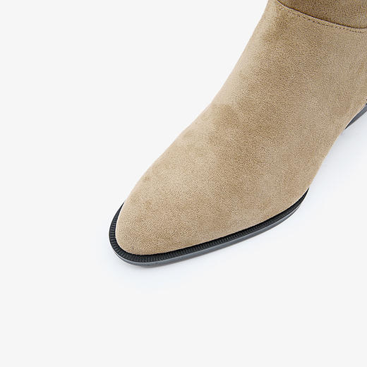 西遇尖头堆堆靴女新款秋冬绒面美拉德西部牛仔靴子棕色长筒靴D3547521 商品图5