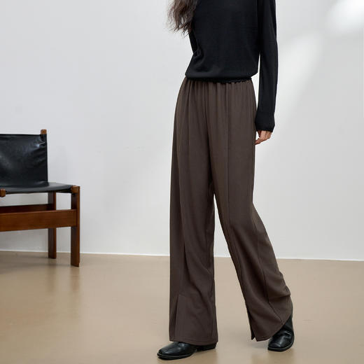 西遇咖色阔腿裤女新款宽松针织休闲裤松弛感长裤遛弯裤13542552 商品图2