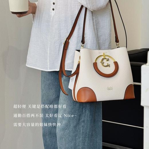 【复古撞色 轻奢通勤百搭女包】Crocus布达佩斯撞色水桶包 超大容量 真皮荔枝纹 商品图3