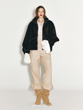 【布朗城堡】大口袋设计仿皮草拉链外套