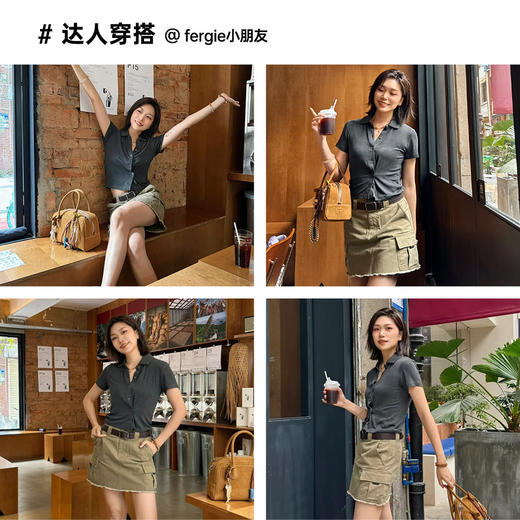 马登复古立领polo短袖修身短款正肩针织开衫辣妹露腰显瘦上衣夏女 商品图3