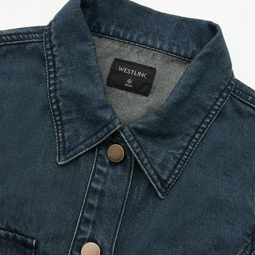 西遇长袖牛仔连衣裙女新款翻领港风复古收腰A字长裙13442547 商品图5