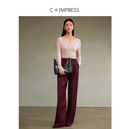 西嘉C+IMPRESS/西嘉澳洲进口绵羊毛 针织打底衫女24秋装新款小V领设计(货号:MY2403058) 商品图2