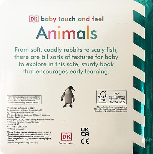 DK宝宝触摸书 动物 英文原版绘本 Baby Touch and Feel Animals 幼儿英语单词启蒙认知 早教益智 亲子互动图画书 英文版进口纸板书 商品图2