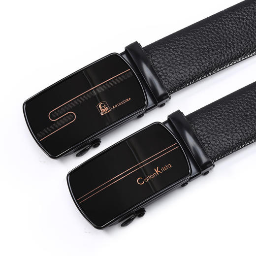 男士自动扣皮带 仿皮带身铁质亮面胶片扣腰带商务休闲正装裤带 商品图1