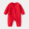 【大红喜庆新生婴儿连体衣】满月服四季纯棉哈衣长袖男女宝宝百天红色可爱 商品缩略图0