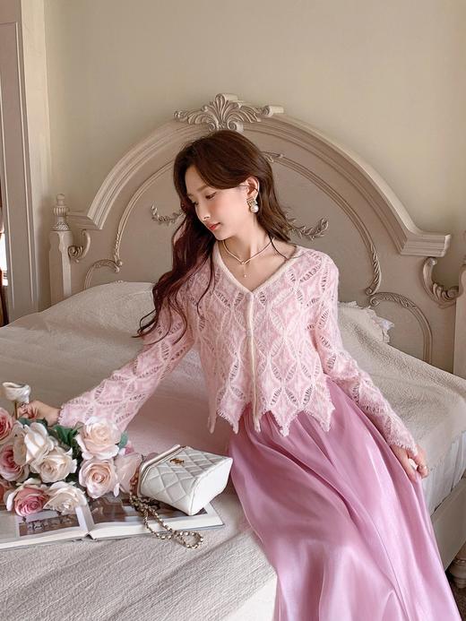 张心子【香榭氛围】温柔风甜美镂空针织开衫女初秋新款洋气小衫仙 U2408059 商品图6