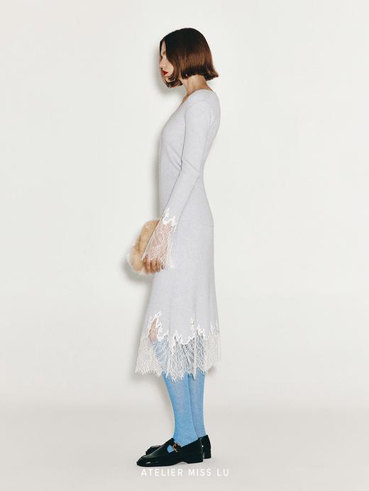 【晴空微蓝】加长睫毛蕾丝拼接羊绒羊毛混纺上衣 商品图1