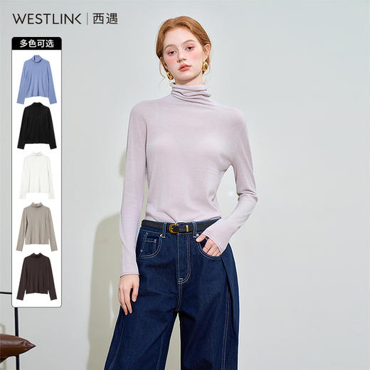 100%羊毛高领长袖毛衣女秋季轻薄保暖内搭上衣SS140279 商品图0