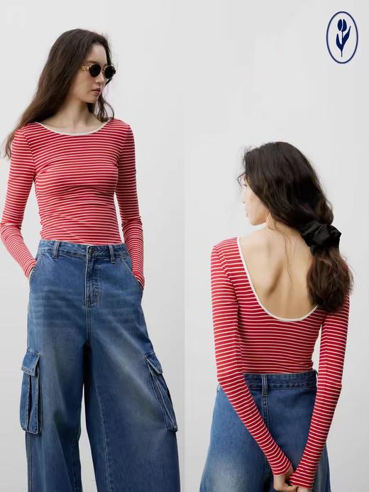 shyshystill/shy202406051/三色弹力细条纹纯色露背上衣 商品图2