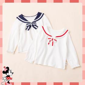 【商场同款】迪士尼童装女童长袖甜美T恤2024春秋新款海军风娃娃领宝宝上衣223DS0648