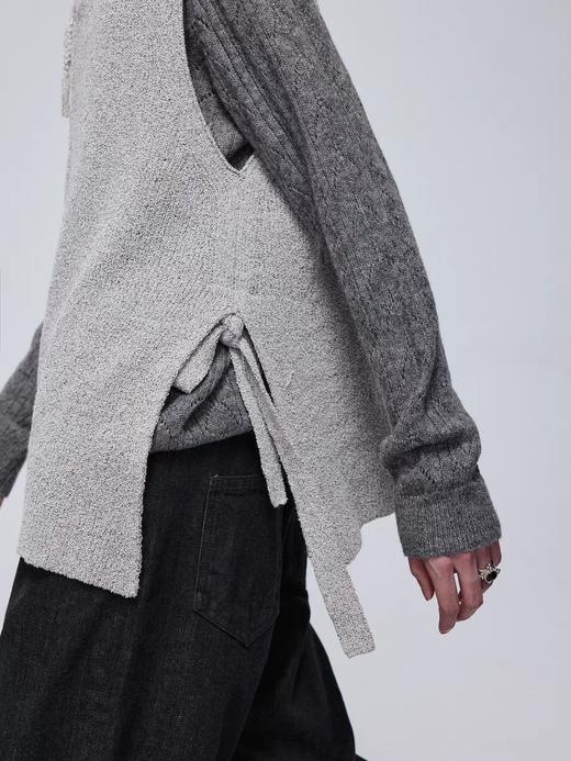 Simple Project/M24233/V领拉链开叉绑带修身马甲 商品图3