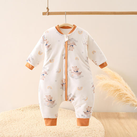 【婴幼儿秋冬夹棉加厚分腿睡袋】长袖新生宝宝多功能睡衣四季用防踢被 商品图0