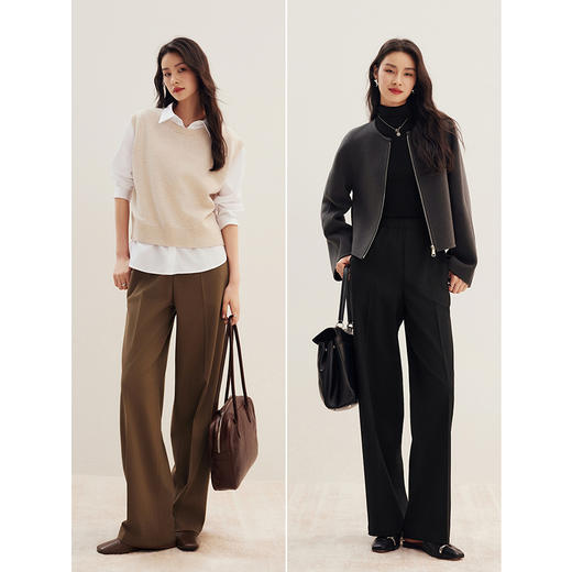 棉仓356618007-仿毛松紧腰大直筒西裤 商品图4