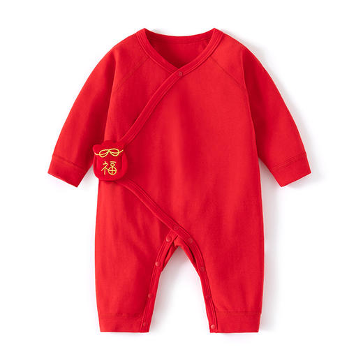 【大红喜庆新生婴儿连体衣】满月服四季纯棉哈衣长袖男女宝宝百天红色可爱 商品图4