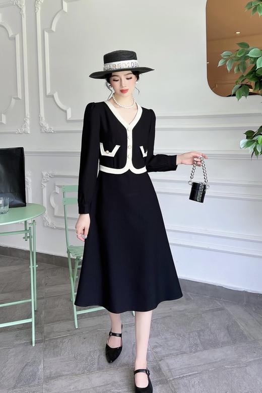 Le Malene 黑白小香风优雅针织连衣裙 16848 商品图1