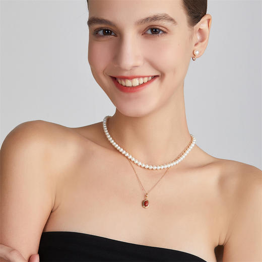 pearl moments南红小团圆吊坠+经典珍珠项链3号（粒粒晶莹） 商品图4
