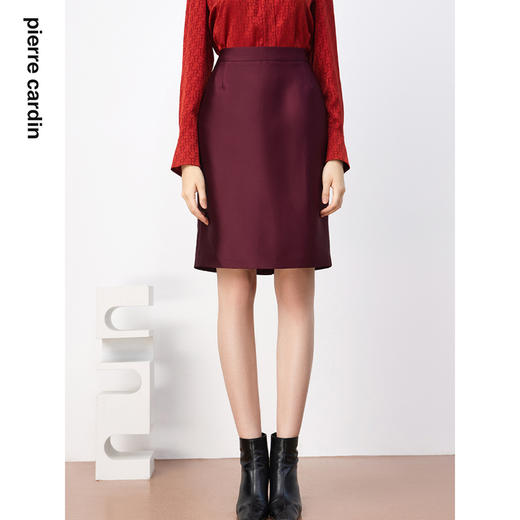 皮尔卡丹女装半身裙酒红色喜庆醋酸直筒H版女半裙P3308S3999T0
 商品图0