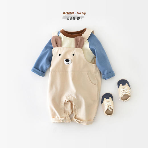 【新生儿卡通背带连体衣】婴儿春季套装宝宝春秋棉质圆领T恤上衣外穿 商品图1