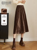 【年终特卖】熙世界复古深棕色金丝绒半身裙2025秋冬新款高腰显瘦a字裙长裙 商品缩略图0