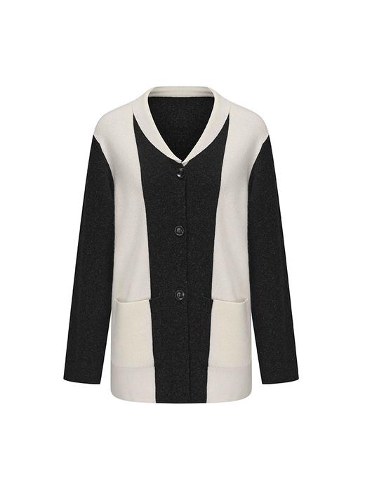 【温暖雪夜】几何撞色羊绒羊毛混纺开衫外套 商品图4