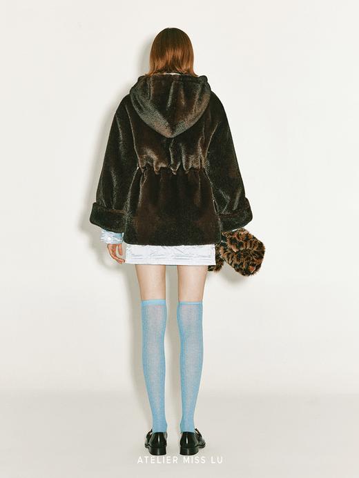 【德古拉城堡】可调节收腰设计仿皮草拉链连帽外套 商品图2