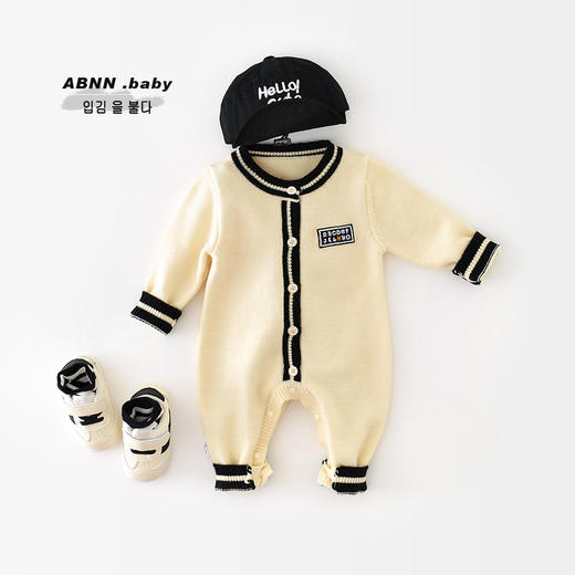 【婴儿韩版针织毛衣开衫外套】连体衣爬服秋装新款外出哈衣 商品图2