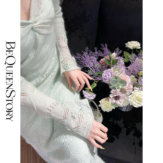 【孤品样衣，不退不换】  【云端仙境】蓬松感渐变镂空肌理收腰手钩樱花连衣裙 商品图3