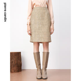 皮尔卡丹女装半身裙黄色春秋知性优雅H型小香风半裙P3353S3989M1
