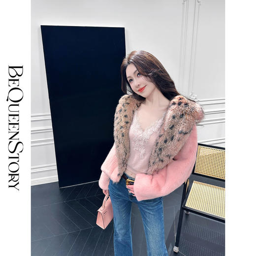 BeQueenStory【豹富女星】丹麦皇冠级水貂拼接狐狸毛开皮染色外套 商品图4