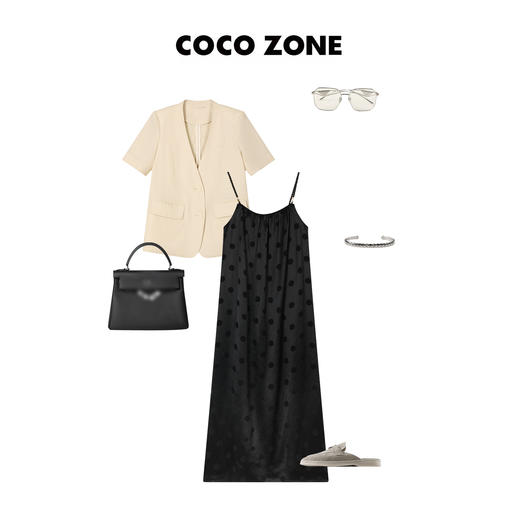 COCO ZONE 气质短袖西装外套V领设计修饰显瘦上衣 23C18743 商品图4