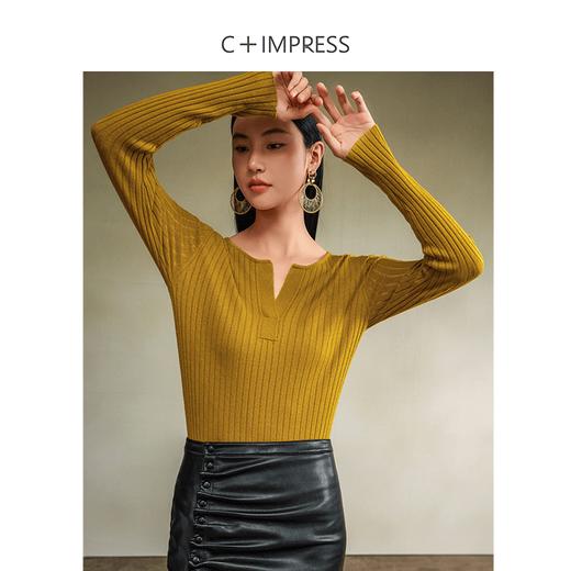西嘉C+IMPRESS/西嘉澳洲进口绵羊毛 针织打底衫女24秋装新款小V领设计(货号:MY2403058) 商品图0
