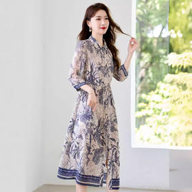 16姆米真丝双绉数码印花连衣裙SM7788