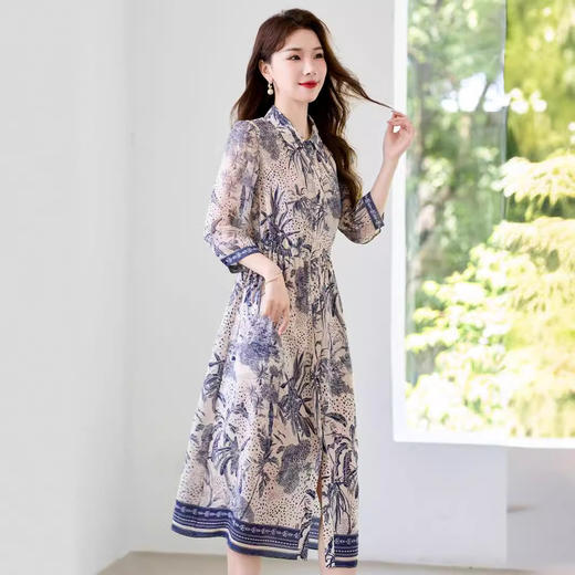 16姆米真丝双绉数码印花连衣裙SM7788 商品图0