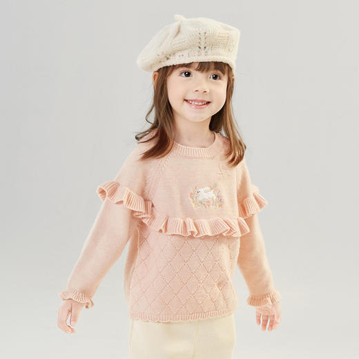 笛莎童装女童针织衫2024冬季新款儿童花朵刺绣毛衫 商品图1