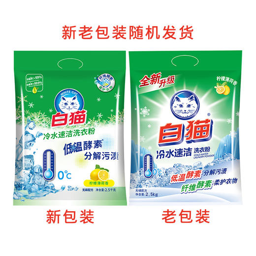 【白猫】低温酵素 冷水速洁无磷洗衣粉柠檬薄荷香型 2.5KG手洗机洗衣物去渍实惠大袋装 商品图0