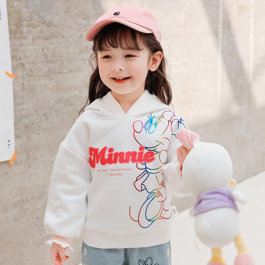 【商场同款】迪士尼童装2024春秋款女童连帽套头卫衣米妮字母印花可爱俏皮上衣223DS0689 商品图0