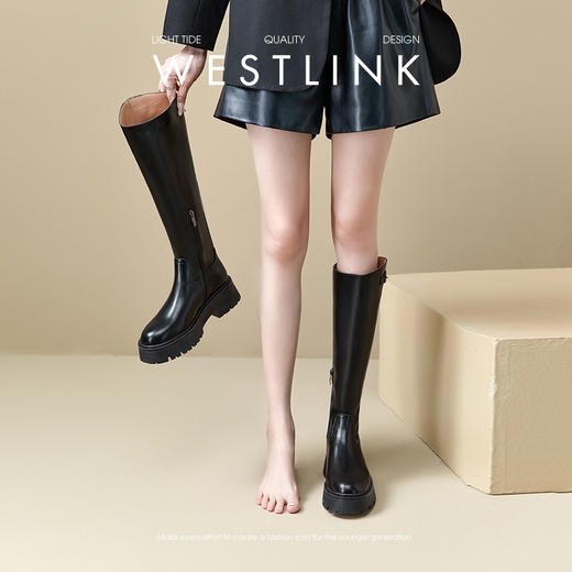 西遇英伦风骑士靴女新款秋冬圆头长筒靴不过膝厚底高筒长靴子D3547518 商品图1