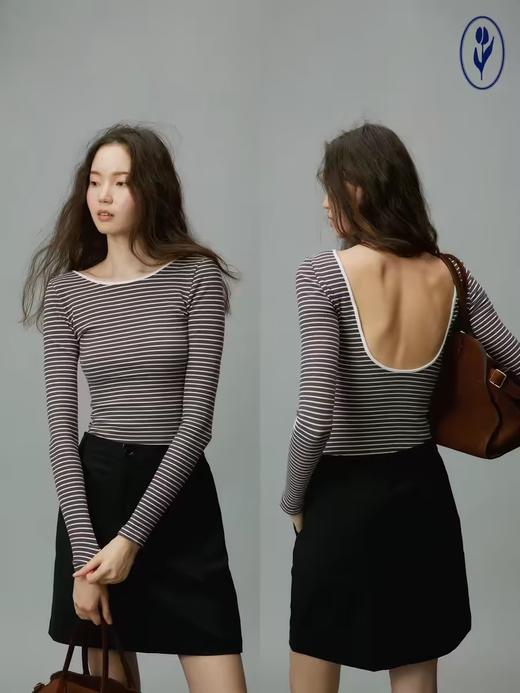 shyshystill/shy202406051/三色弹力细条纹纯色露背上衣 商品图1
