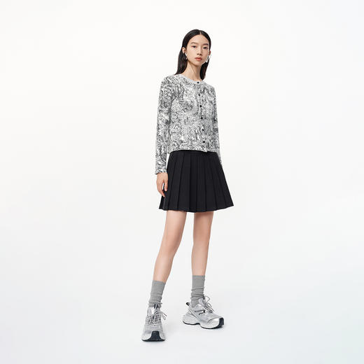 NEELLY纳俪2024秋商场同款设计感提花圆领针织开衫女新款修身上衣N24082A01101 商品图2