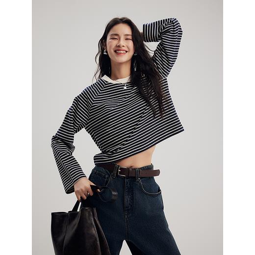 棉仓357601010-南法系列强捻感定织彩点条纹T高级简约瘦直筒版型 商品图1