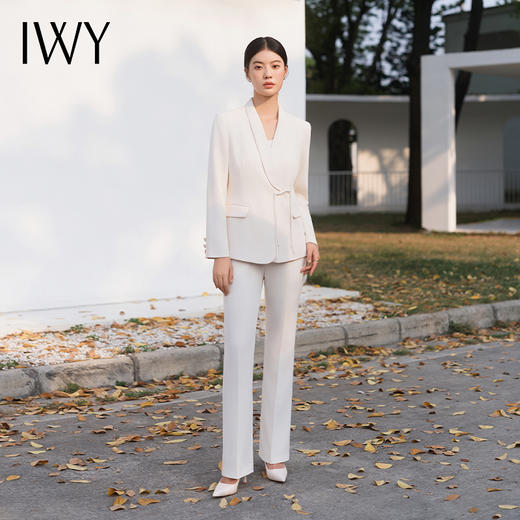 IWY/长款白色职业西装套裤秋冬季国风高端时尚通勤干练西服两件套C14267+P34267 商品图4