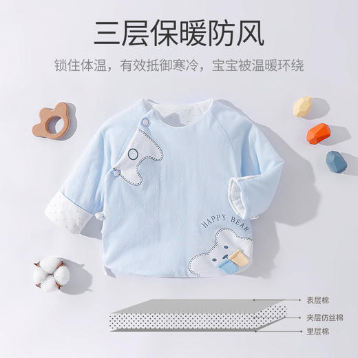 【新生儿夹棉幸运熊半背衣】冬季初生婴儿衣服秋冬宝宝上衣保暖冬装 商品图1