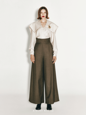 【沙砾之渊】造型大翻领精纺绵羊毛衬衫上衣