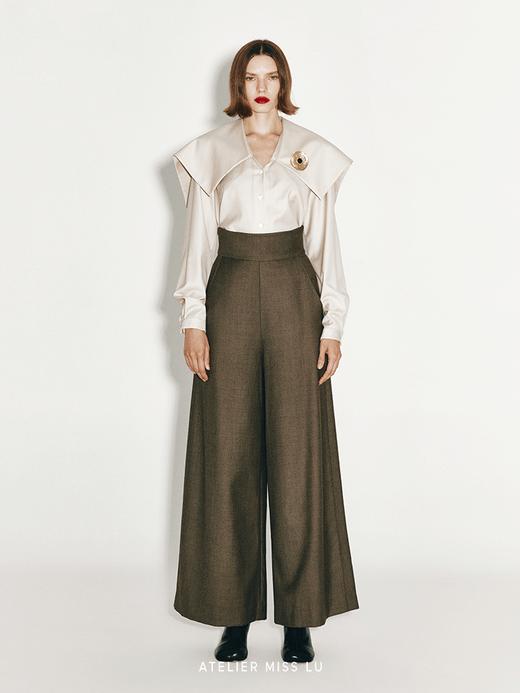 【沙砾之渊】造型大翻领精纺绵羊毛衬衫上衣 商品图0