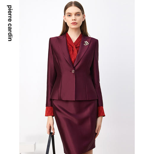 皮尔卡丹女装西装秋冬断面枣红色光面商务正装外套P3308U3985T0
 商品图3