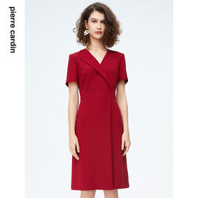 皮尔卡丹女装连衣裙夏季轻薄款红色短袖商务通勤裙子P4213D4086R0
