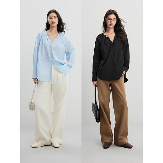 棉仓356604015-圆领领抽绳衬衫 商品图4