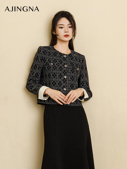 【踏青甄选价】阿菁娜秋季新款蕾丝提花小香风外套A29Q107068 商品图1